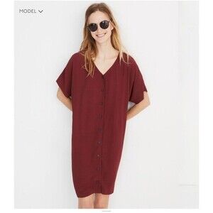 Madewell‎ Button-Front Easy Mini Dress Burgundy Womens Size L NWT Shift Viscose